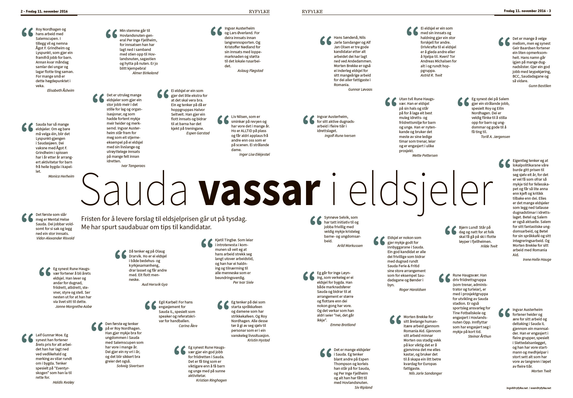 MANGE GODE FORSLAG: Ryfylke løftar fram svara i denne enqueten, som dei presenterer utan bilete.